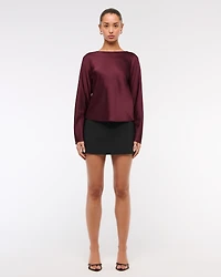 Long-Sleeve Satin Cowl-Back Top