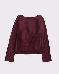 Long-Sleeve Satin Cowl-Back Top