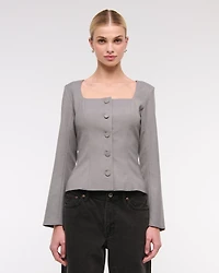 Long-Sleeve Squareneck Tailored Vest