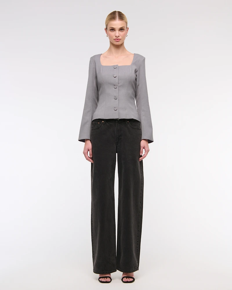 Long-Sleeve Squareneck Tailored Vest