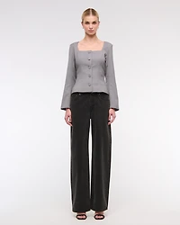 Long-Sleeve Squareneck Tailored Vest