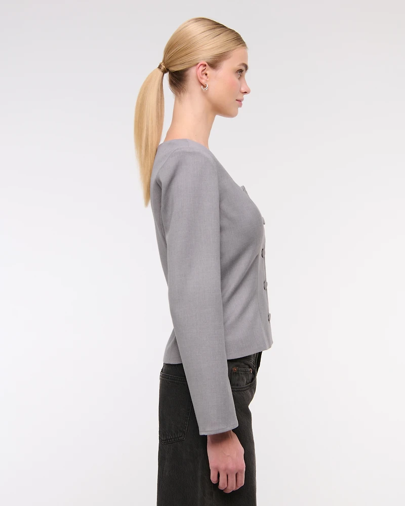 Long-Sleeve Squareneck Tailored Vest