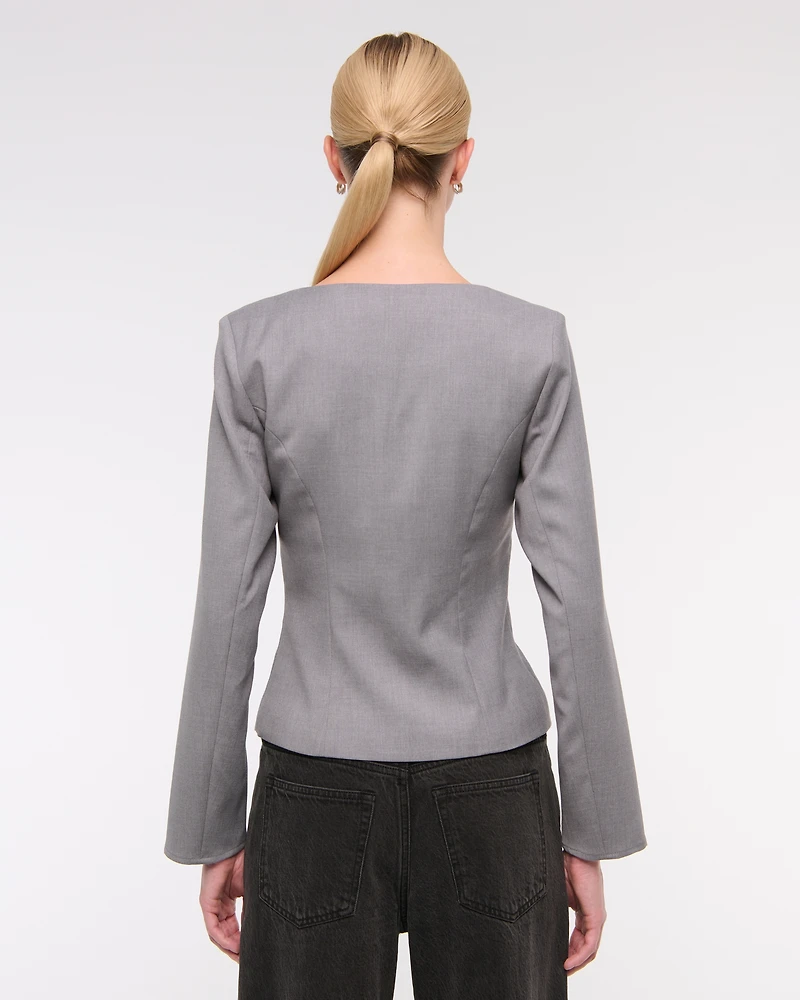 Long-Sleeve Squareneck Tailored Vest