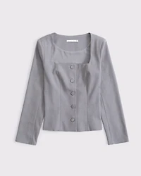 Long-Sleeve Squareneck Tailored Vest