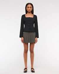 Long-Sleeve Squareneck Tailored Vest