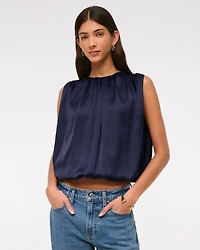 Bubble Hem Ruched Satin Top