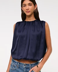 Bubble Hem Ruched Satin Top