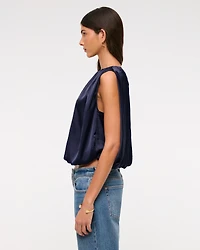 Bubble Hem Ruched Satin Top