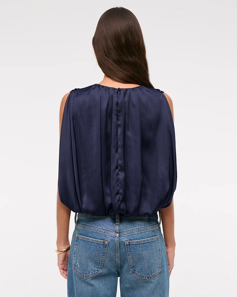 Bubble Hem Ruched Satin Top