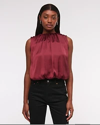Bubble Hem Ruched Satin Top