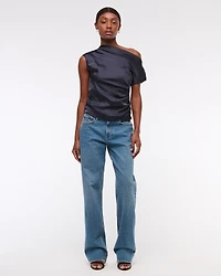 Asymmetrical Draped Satin Top