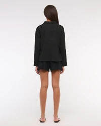 Long-Sleeve Oversized Tie-Front Gauzy Shirt