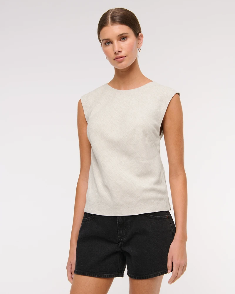 Linen-Blend Skimming Shell Top