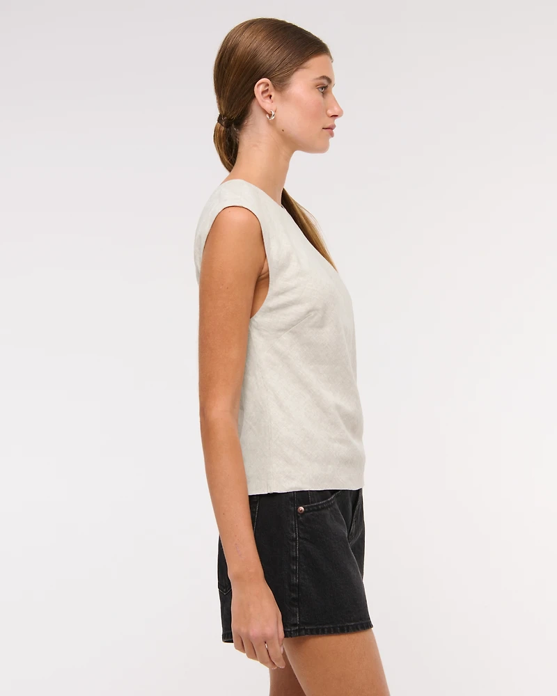 Linen-Blend Skimming Shell Top