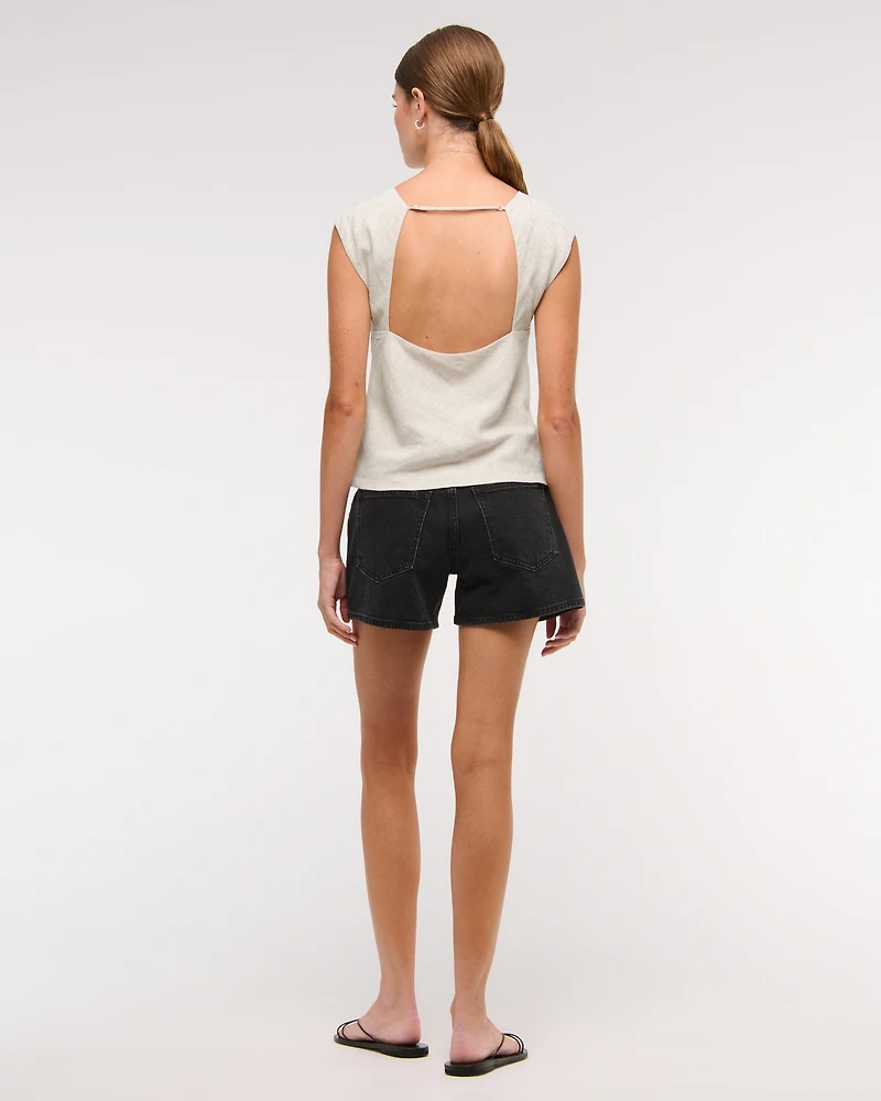 Linen-Blend Skimming Shell Top