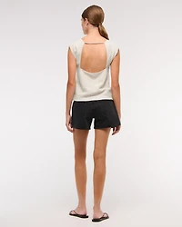 Linen-Blend Skimming Shell Top