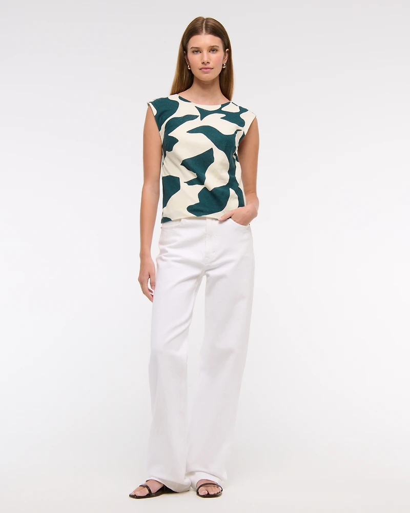 Linen-Blend Skimming Shell Top