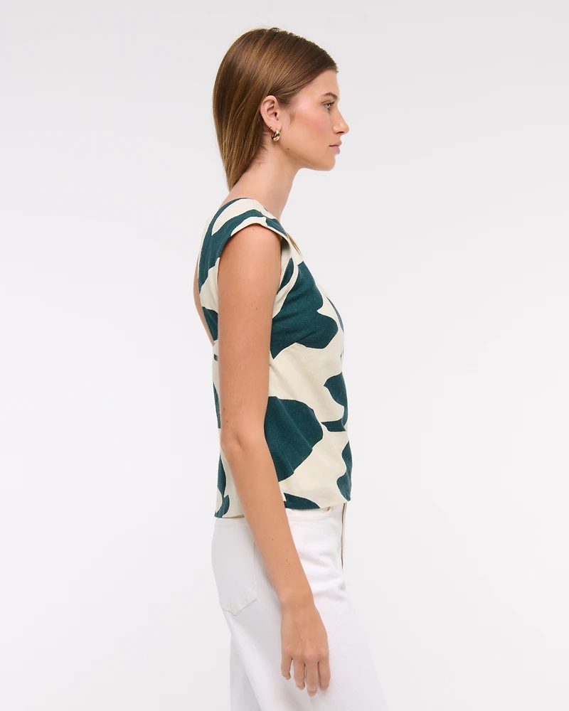 Linen-Blend Skimming Shell Top