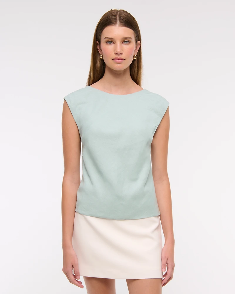 Linen-Blend Skimming Shell Top