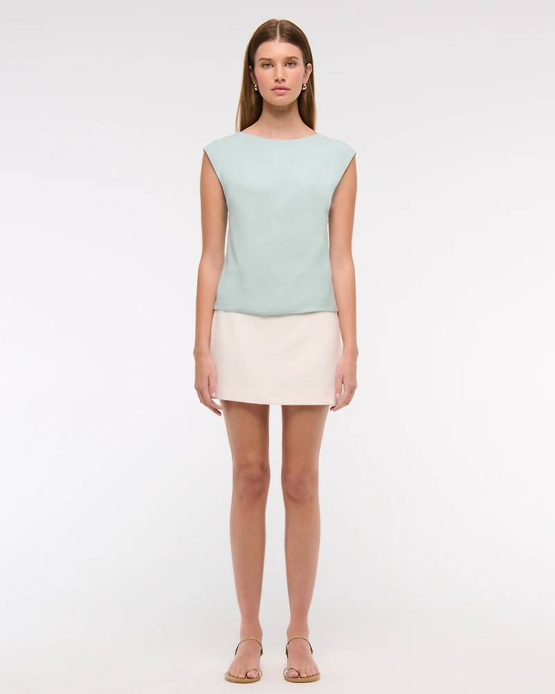 Linen-Blend Skimming Shell Top