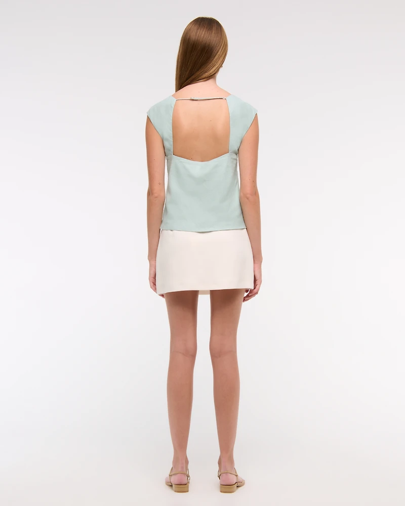 Linen-Blend Skimming Shell Top