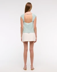 Linen-Blend Skimming Shell Top