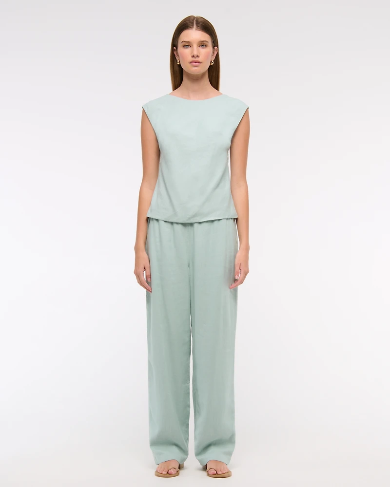 Linen-Blend Skimming Shell Top