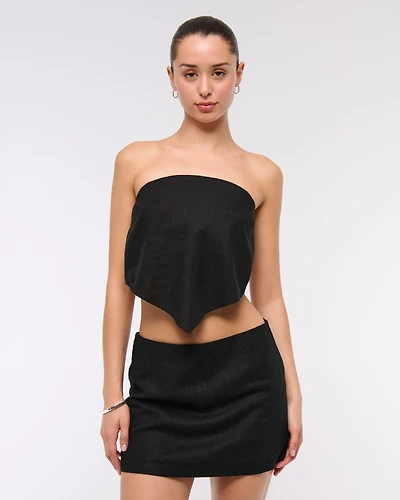 Linen-Blend Strapless Scarf Top