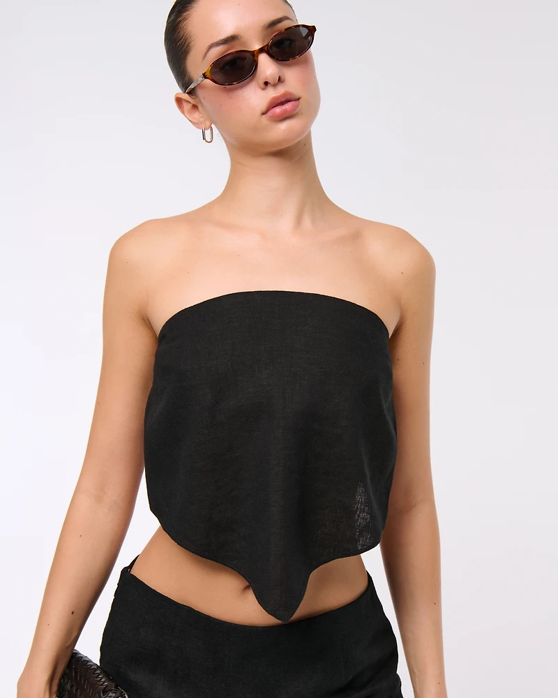Linen-Blend Strapless Scarf Top