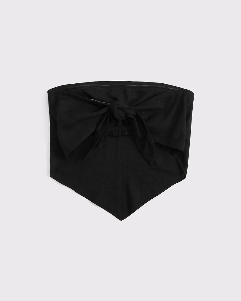 Linen-Blend Strapless Scarf Top