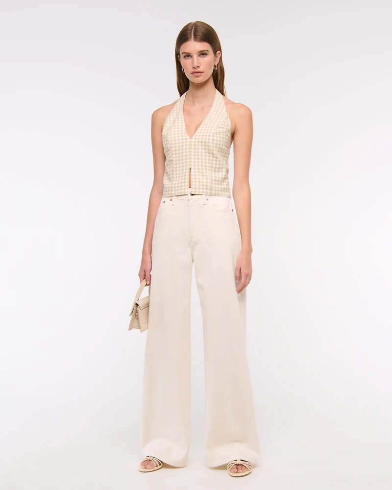 Linen-Blend Tailored Halter Vest