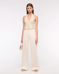 Linen-Blend Tailored Halter Vest