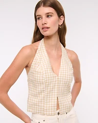 Linen-Blend Tailored Halter Vest