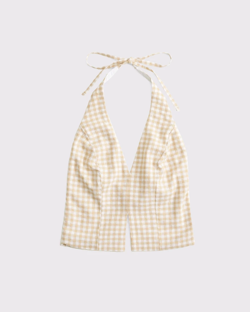 Linen-Blend Tailored Halter Vest