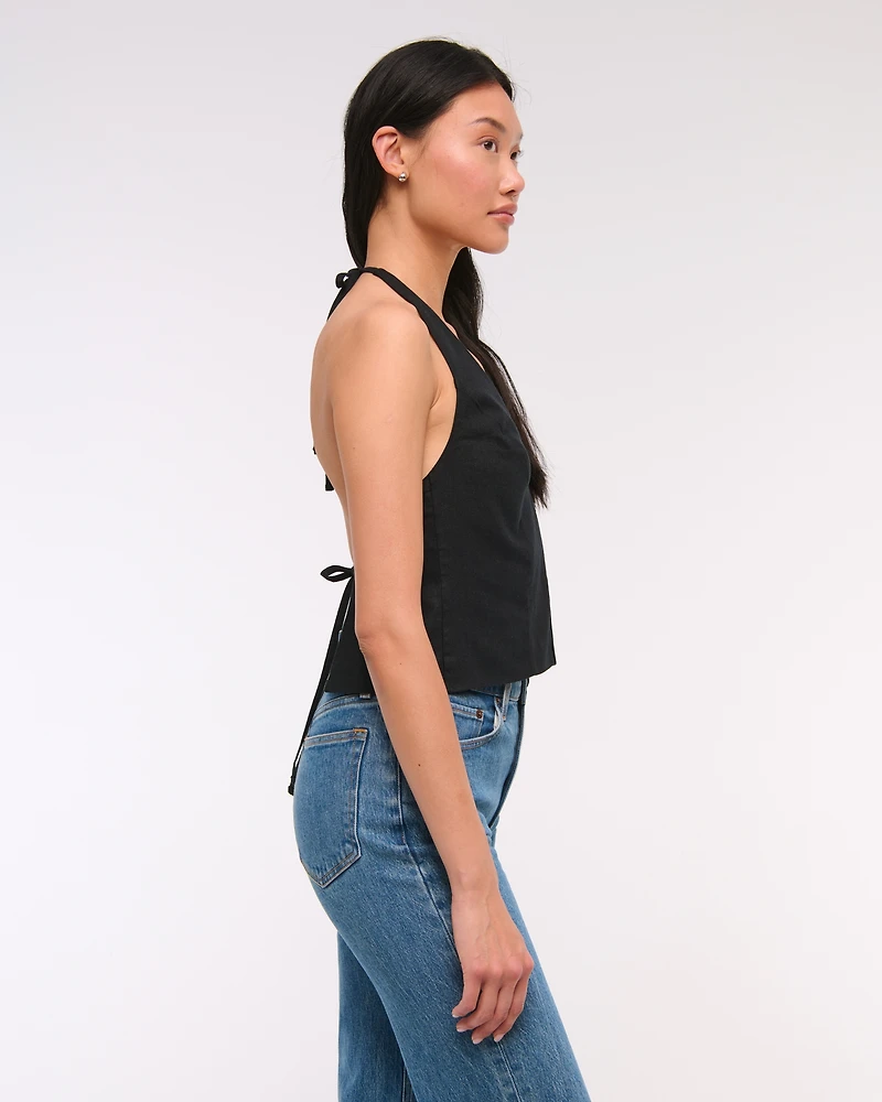 Linen-Blend Tailored Halter Vest