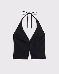 Linen-Blend Tailored Halter Vest