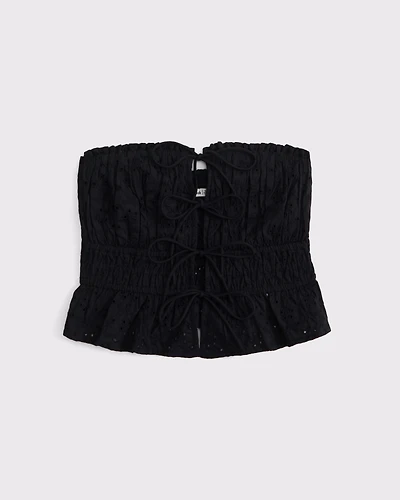 Strapless Eyelet Tie-Front Top