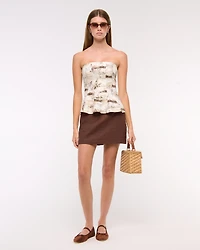 Linen-Blend Strapless Peplum Top