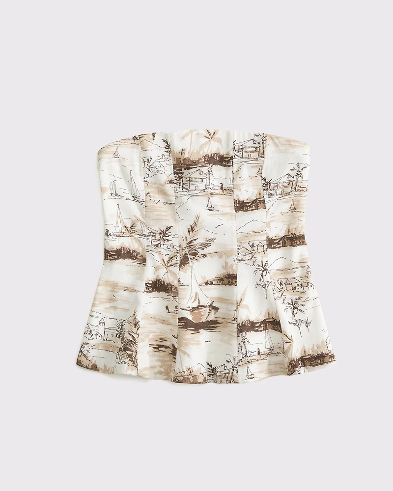 Linen-Blend Strapless Peplum Top