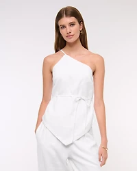 One-Shoulder Asymmetrical Linen-Blend Top