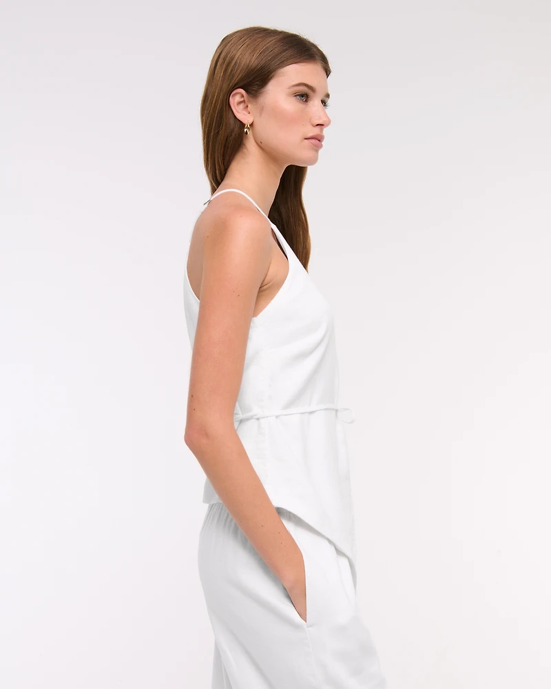 One-Shoulder Asymmetrical Linen-Blend Top