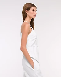 One-Shoulder Asymmetrical Linen-Blend Top