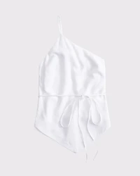 One-Shoulder Asymmetrical Linen-Blend Top