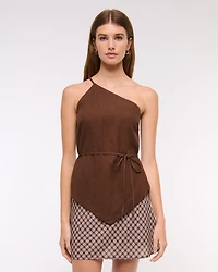 One-Shoulder Asymmetrical Linen-Blend Top