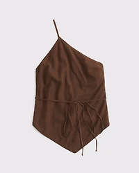 One-Shoulder Asymmetrical Linen-Blend Top