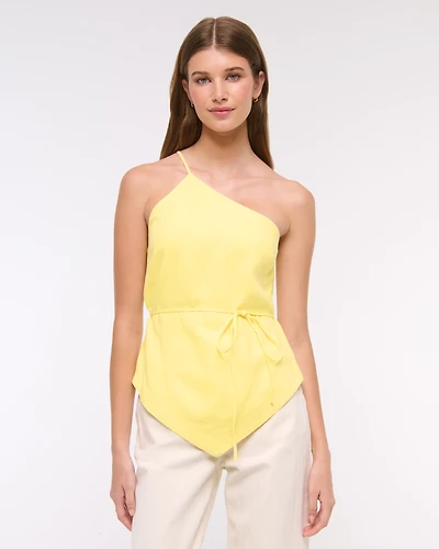 One-Shoulder Asymmetrical Linen-Blend Top