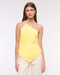 One-Shoulder Asymmetrical Linen-Blend Top