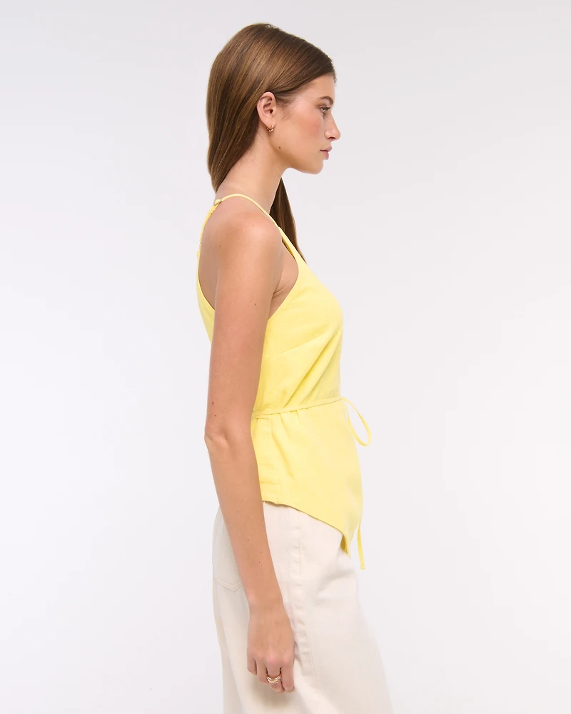 One-Shoulder Asymmetrical Linen-Blend Top