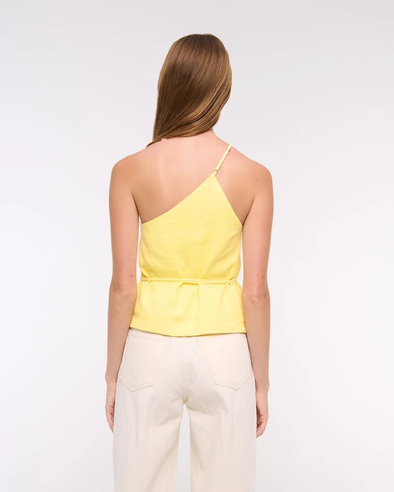 One-Shoulder Asymmetrical Linen-Blend Top