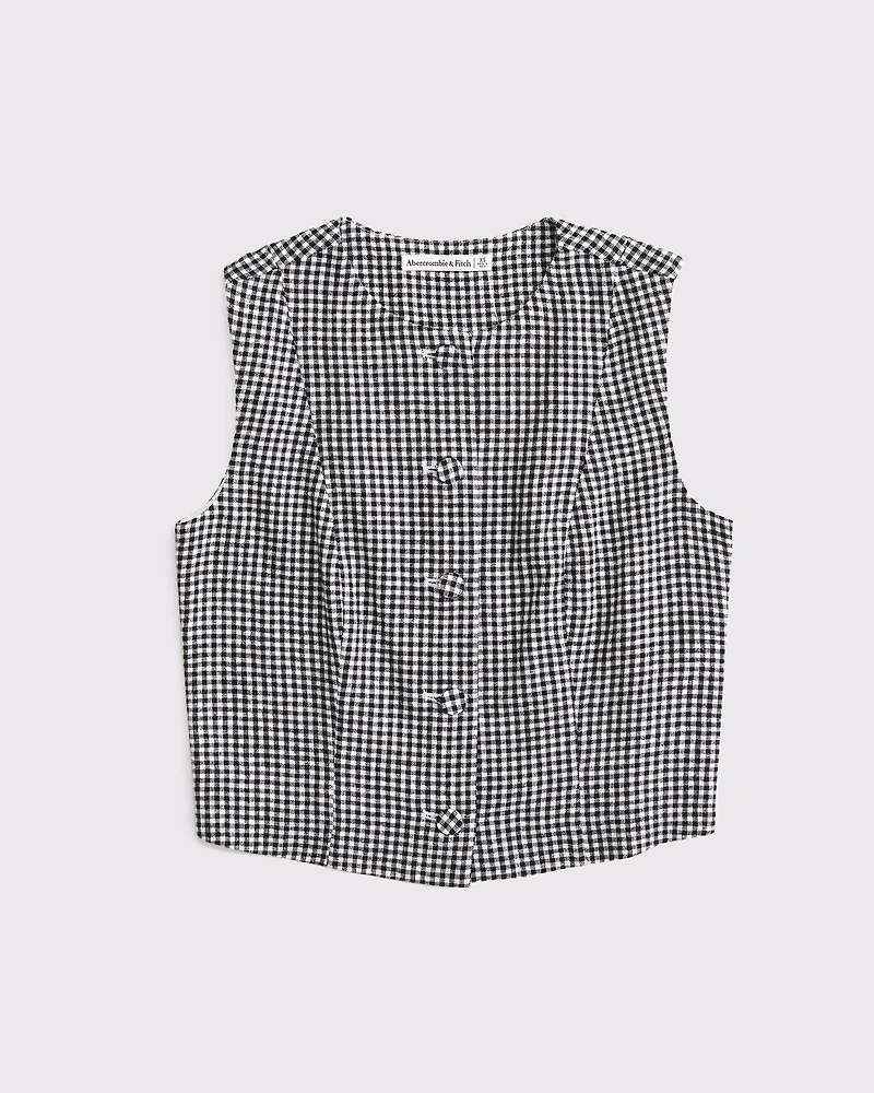 Cropped Linen-Blend Button-Through Vest